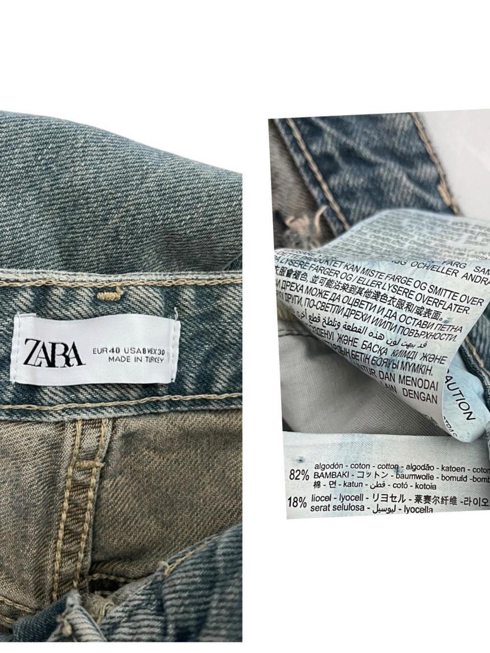 Zara Women's High Waisted Wide Leg Jeans Size 8 Distressed Raw Hem Y2K - Picture 8 of 9